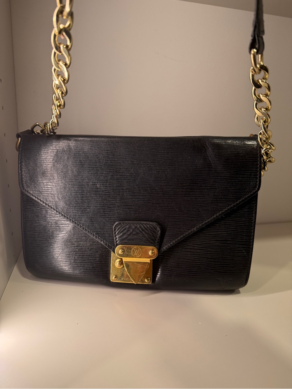 Louis Vuitton Vintage Black Shoulder Bag with Gold Hardware
